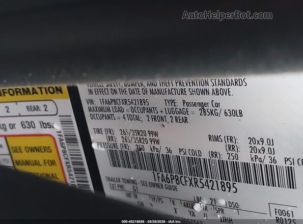 1FA6P8CFXR5421895 2024 FORD MUSTANG Black Widok komory silnika