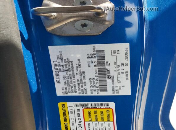 1FA6P8TH0K5111939 2019 FORD MUSTANG Blue 