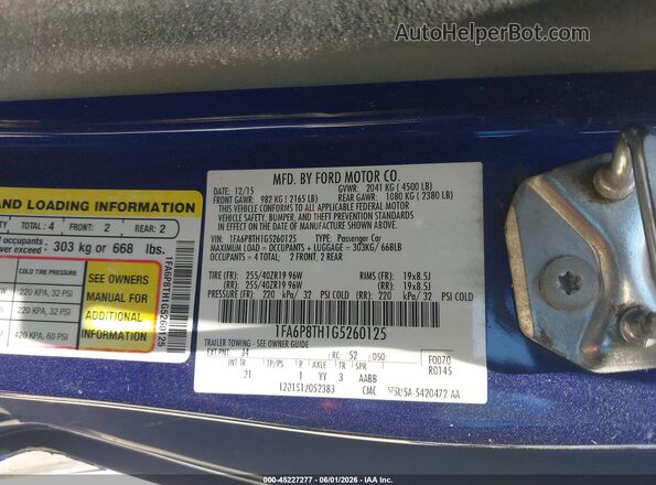 1FA6P8TH1G5260125 2016 FORD MUSTANG Blue Շարժիչի բաժամունքի տեսք