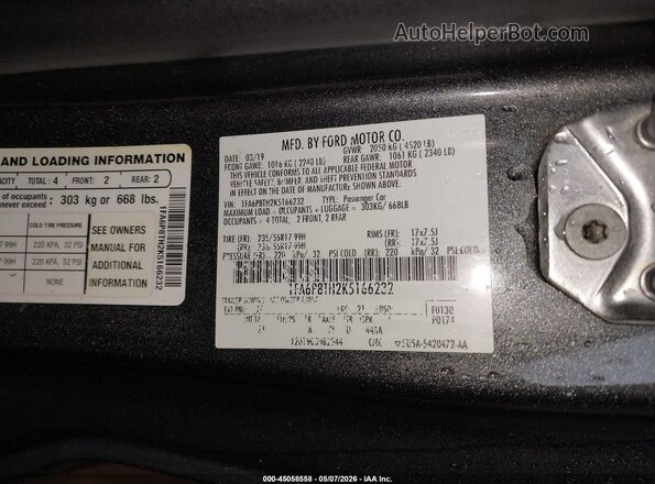 1FA6P8TH2K5166232 2019 FORD MUSTANG Gray Вид підкапотного простору