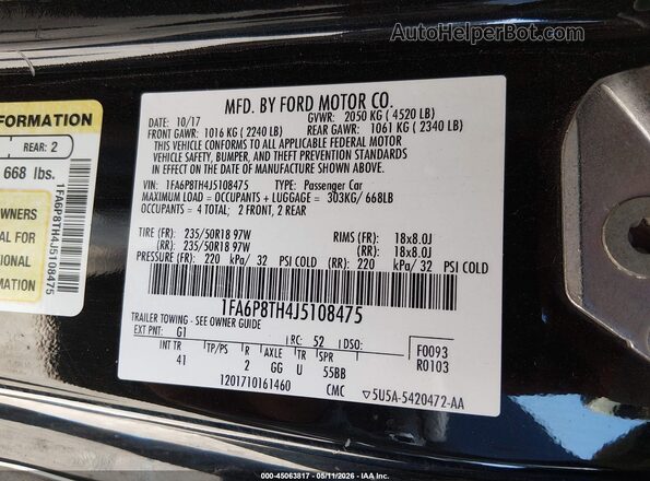 1FA6P8TH4J5108475 2018 FORD MUSTANG Black Engine compartment view