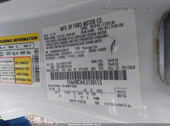 1FA6P8TH4L5120113 2020 FORD MUSTANG Белый Вид подкапотного пространства