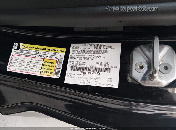 1FA6P8TH5H5208806 2017 FORD MUSTANG Black Շարժիչի բաժամունքի տեսք