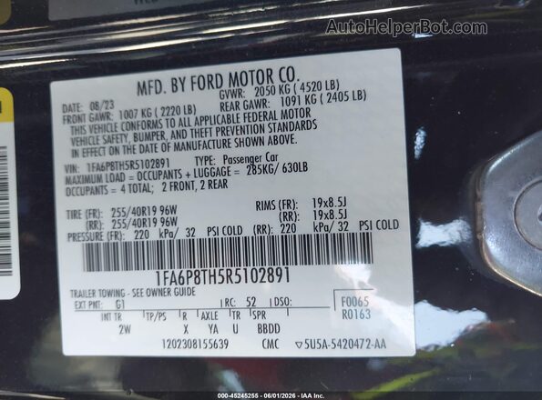 1FA6P8TH5R5102891 2024 FORD MUSTANG Black Widok komory silnika