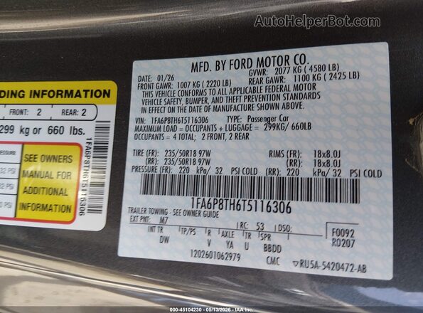1FA6P8TH6T5116306 2026 FORD MUSTANG Gray 
