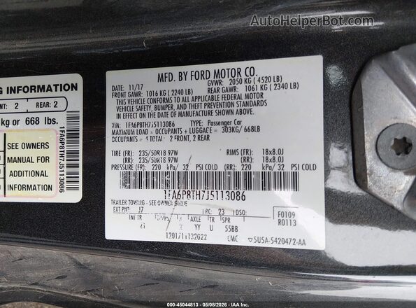 1FA6P8TH7J5113086 2018 FORD MUSTANG Gray Вид підкапотного простору
