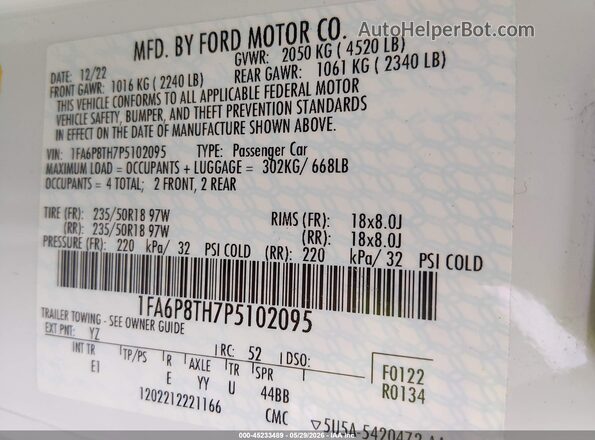 1FA6P8TH7P5102095 2023 FORD MUSTANG Белый Вид подкапотного пространства