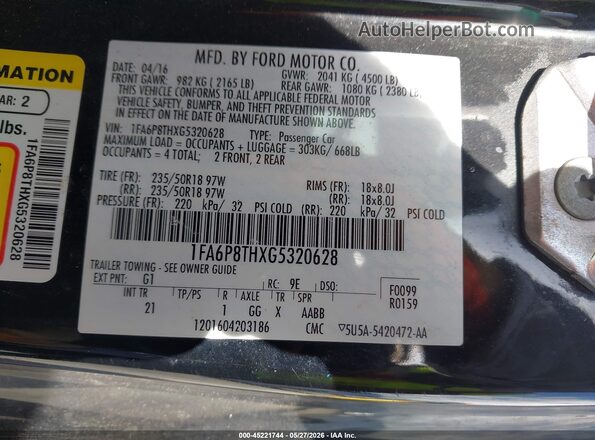 1FA6P8THXG5320628 2016 FORD MUSTANG Black Engine compartment view