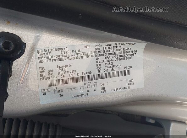 1FADP3E20GL389987 2016 FORD FOCUS Silver Շարժիչի բաժամունքի տեսք