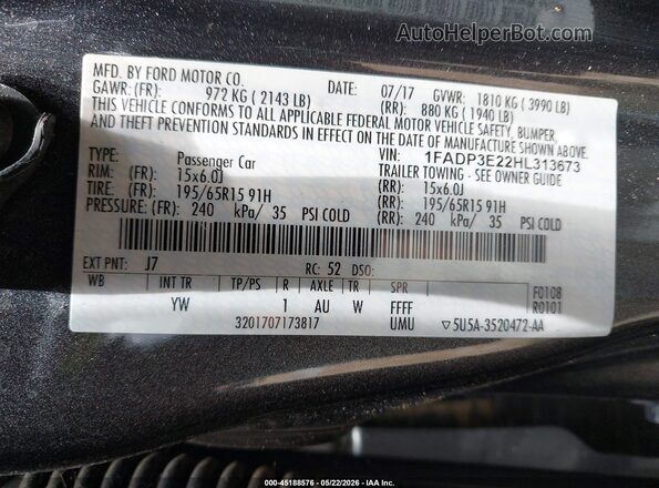 1FADP3E22HL313673 2017 FORD FOCUS Gray Engine compartment view