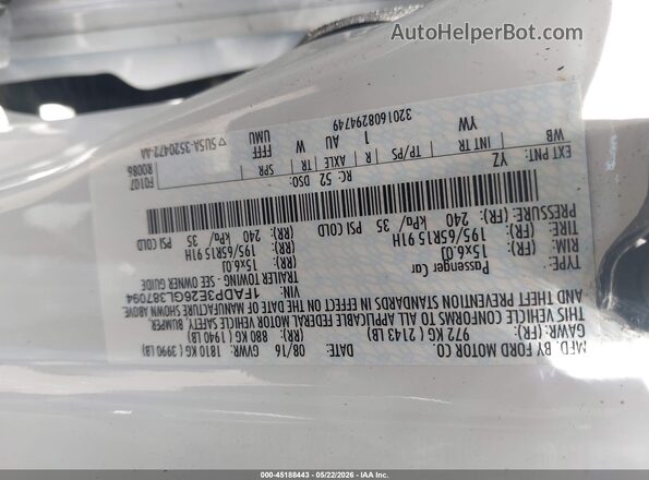1FADP3E26GL387094 2016 FORD FOCUS White Vista del compartimento del motor