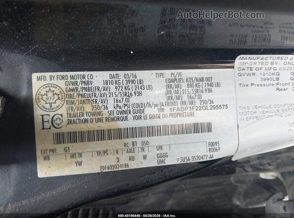 1FADP3F22GL295575 2016 FORD FOCUS Черный 