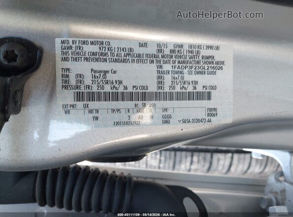 1FADP3F23GL216026 2016 FORD FOCUS Silver Engine compartment view