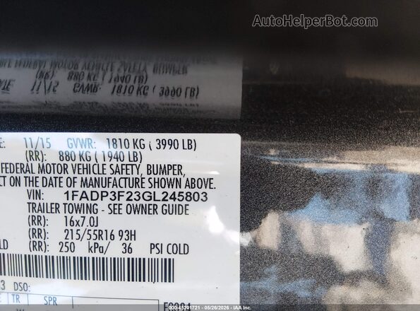 1FADP3F23GL245803 2016 FORD FOCUS Gray Շարժիչի բաժամունքի տեսք
