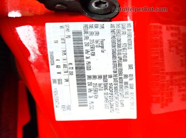 1FADP3F23GL284052 2016 FORD FOCUS Red Vista de la etiqueta del VIN