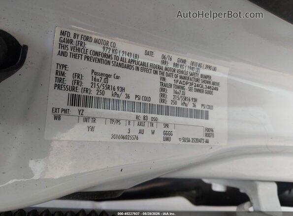 1FADP3F24GL346249 2016 FORD FOCUS White Engine compartment view