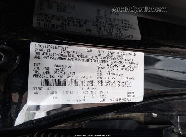 1FADP3F24GL404215 2016 FORD FOCUS Black Vista del compartimento del motor