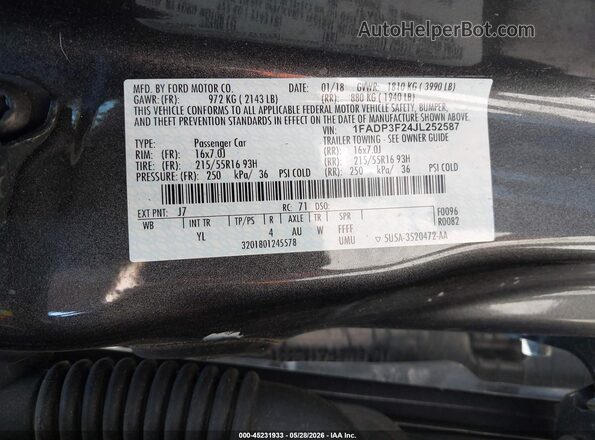 1FADP3F24JL252587 2018 FORD FOCUS Gray ძრავის განყოფილების ხედი