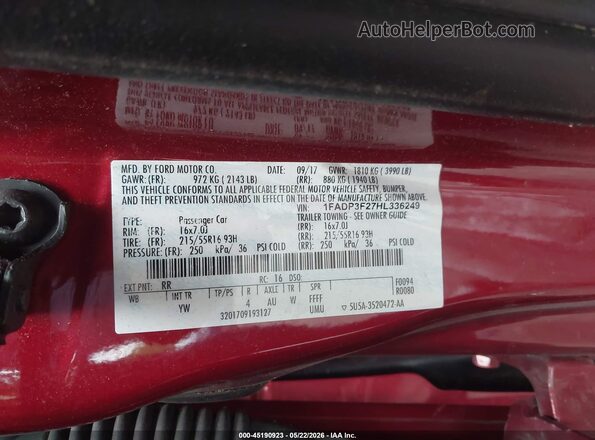1FADP3F27HL336249 2017 FORD FOCUS Red Շարժիչի բաժամունքի տեսք