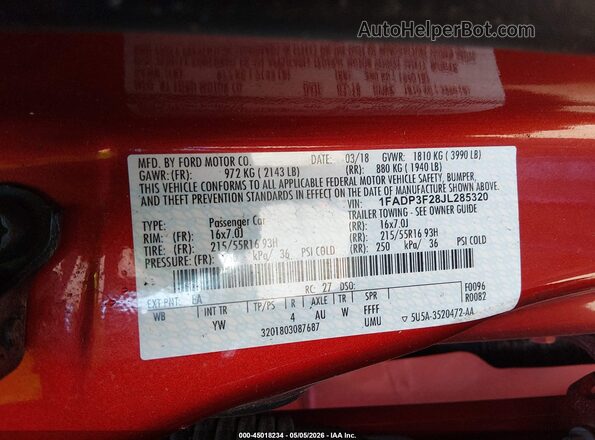 1FADP3F28JL285320 2018 FORD FOCUS Оранжевый Вид подкапотного пространства