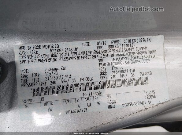 1FADP3F29GL332279 2016 FORD FOCUS Gray Շարժիչի բաժամունքի տեսք
