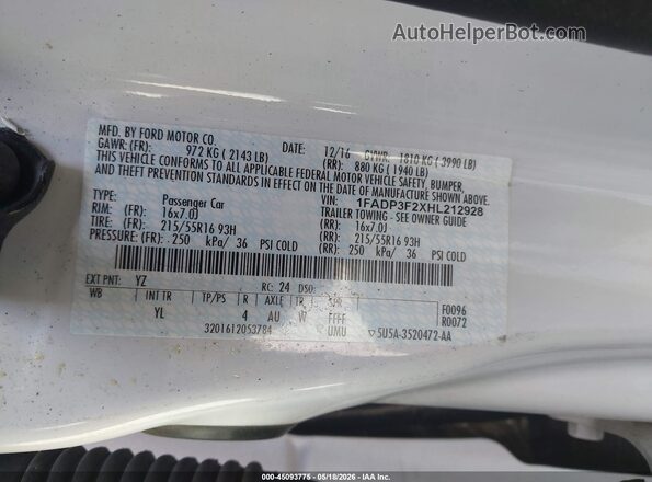 1FADP3F2XHL212928 2017 FORD FOCUS White ძრავის განყოფილების ხედი