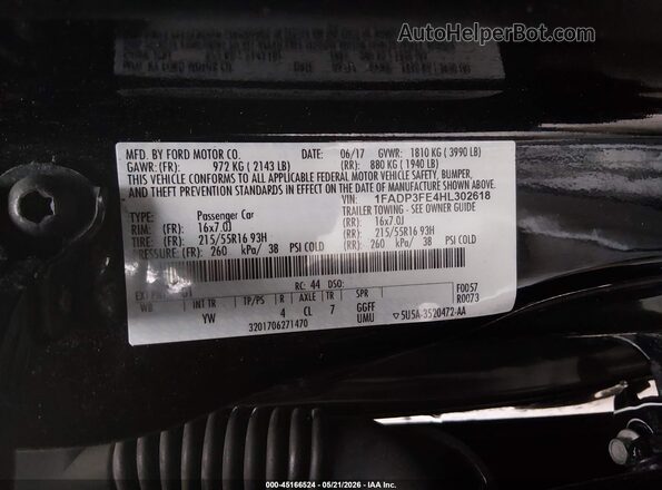 1FADP3FE4HL302618 2017 FORD FOCUS Black Widok komory silnika