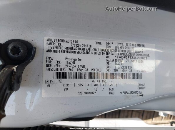 1FADP3FE5JL203621 2018 FORD FOCUS White Вид підкапотного простору