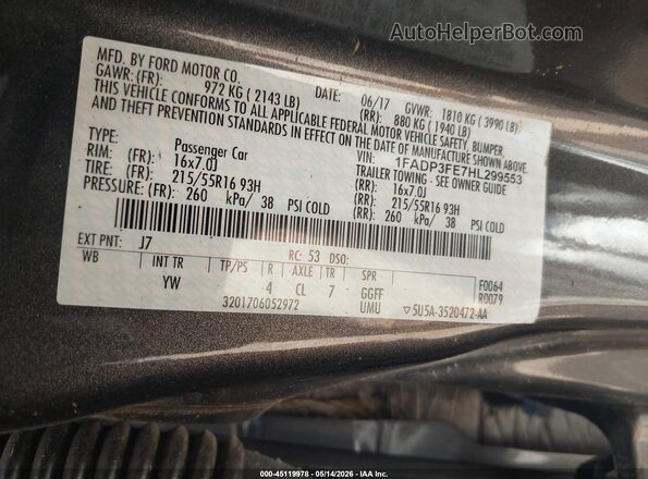 1FADP3FE7HL299553 2017 FORD FOCUS Gray Widok komory silnika