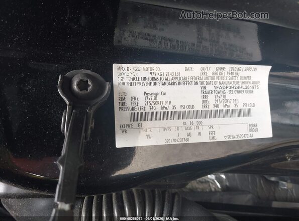 1FADP3H24HL261975 2017 FORD FOCUS Black Vista del compartimento del motor