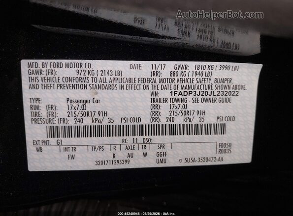 1FADP3J20JL232022 2018 FORD FOCUS Black ძრავის განყოფილების ხედი