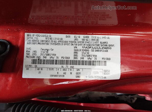 1FADP3J22JL294053 2018 FORD FOCUS Orange 