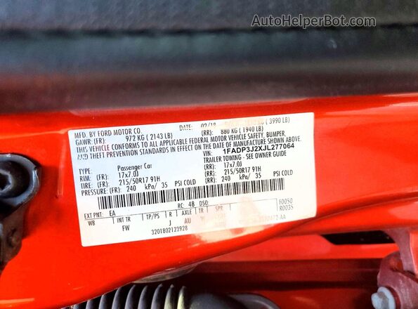 1FADP3J2XJL277064 2018 FORD FOCUS Orange 