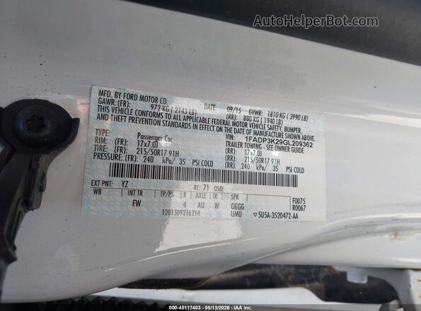 1FADP3K29GL209362 2016 FORD FOCUS White 