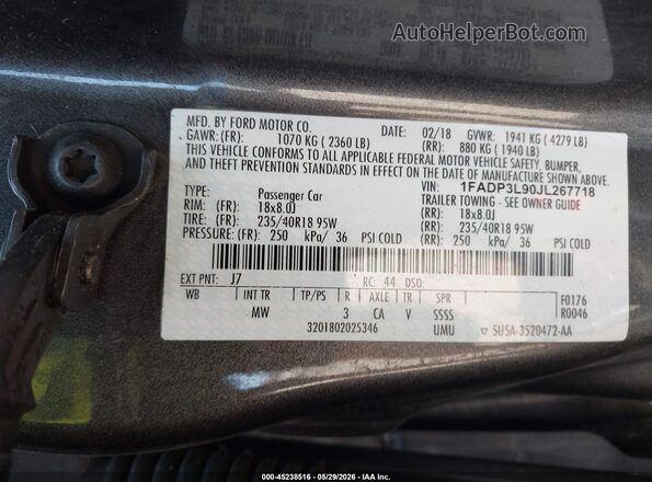 1FADP3L90JL267718 2018 FORD FOCUS ST Серый Вид подкапотного пространства