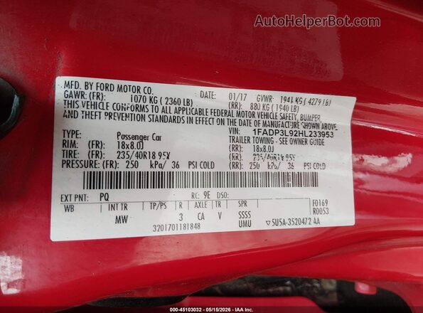 1FADP3L92HL233953 2017 FORD FOCUS ST Красный Вид подкапотного пространства