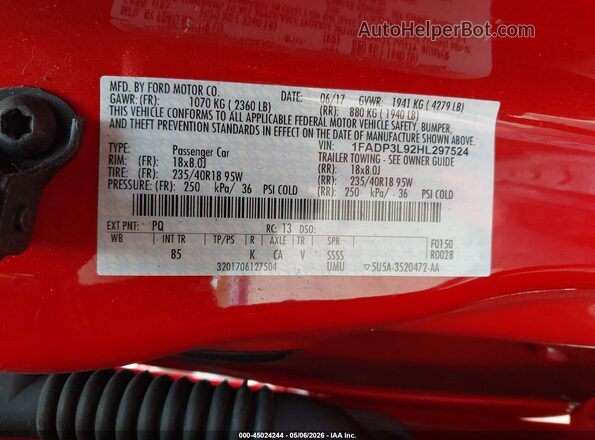 1FADP3L92HL297524 2017 FORD FOCUS ST Red Engine compartment view