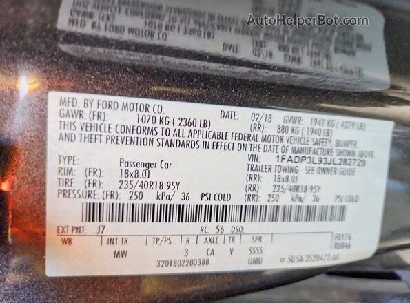 1FADP3L93JL282729 2018 FORD FOCUS Charcoal 
