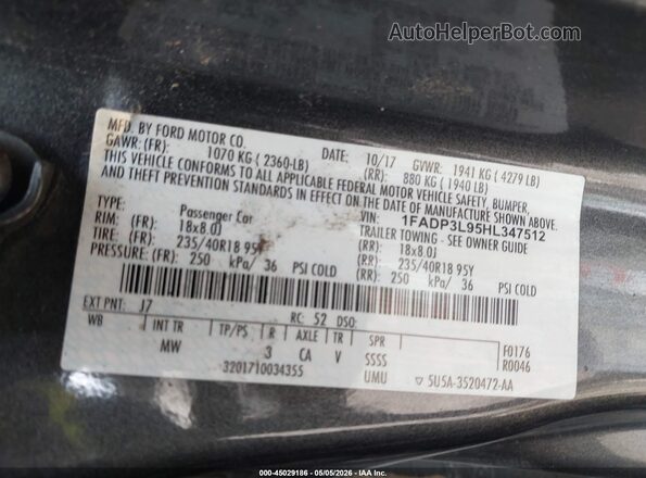 1FADP3L95HL347512 2017 FORD FOCUS Серый Вид подкапотного пространства