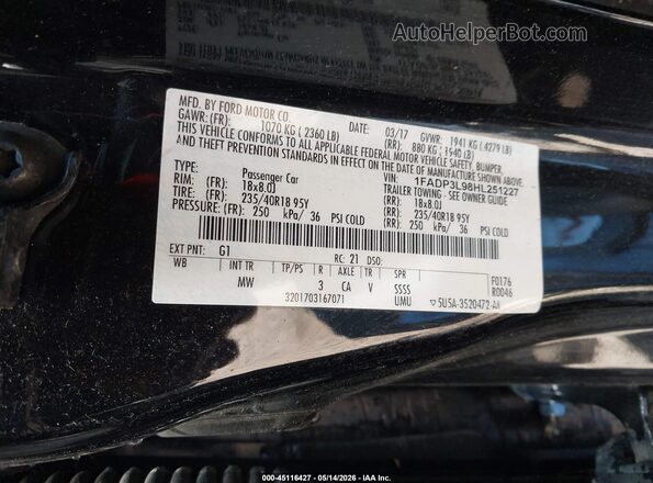 1FADP3L98HL251227 2017 FORD FOCUS ST Black Engine compartment view