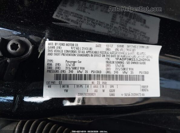 1FADP3M22JL242966 2018 FORD FOCUS Black ძრავის განყოფილების ხედი
