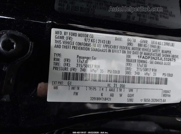1FADP3N25JL332675 2018 FORD FOCUS Black Engine compartment view