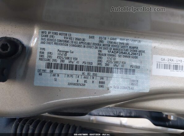 1FADP3R46JL296121 2018 FORD FOCUS ELECTRIC Gold 