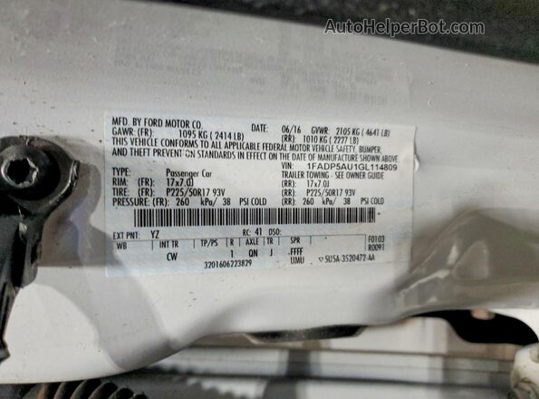 1FADP5AU1GL114809 2016 FORD C-MAX Белый Вид наклейки с VIN-кодом