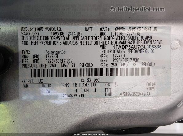 1FADP5AU7GL108335 2016 FORD C-MAX HYBRID Gray Engine compartment view