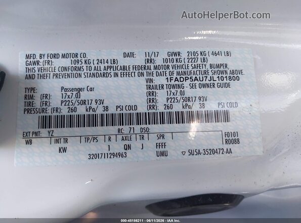1FADP5AU7JL101800 2018 FORD C-MAX HYBRID White Vista del compartimento del motor