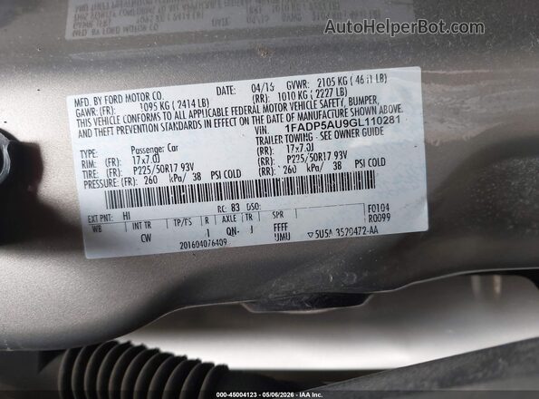 1FADP5AU9GL110281 2016 FORD C-MAX HYBRID Золотой Вид подкапотного пространства