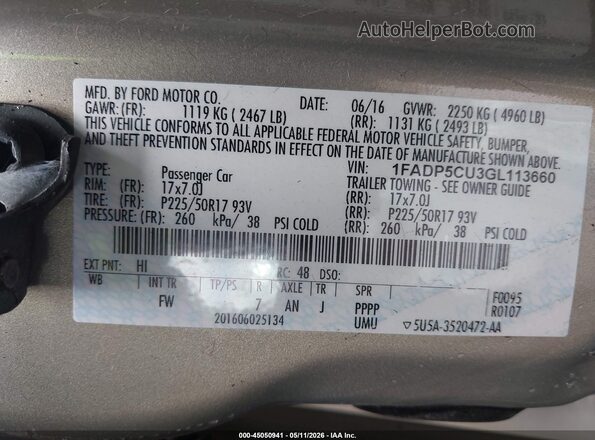1FADP5CU3GL113660 2016 FORD C-MAX ENERGI Beige Engine compartment view