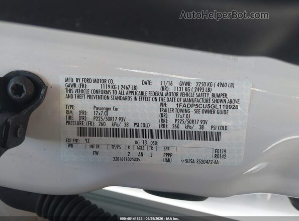 1FADP5CU5GL119928 2016 FORD C-MAX ENERGI White Widok komory silnika