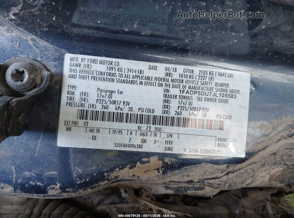 1FADP5DU7JL105583 2018 FORD C-MAX HYBRID Blue Widok komory silnika